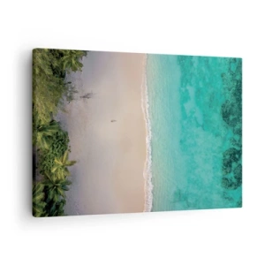 Schilderen op canvas - Luchtfoto van een tropisch strand met turquoise water - 70x50cm - Paradijsstrand - Moderne wanddecoratie voor woonkamer en slaapkamer ARTTOR