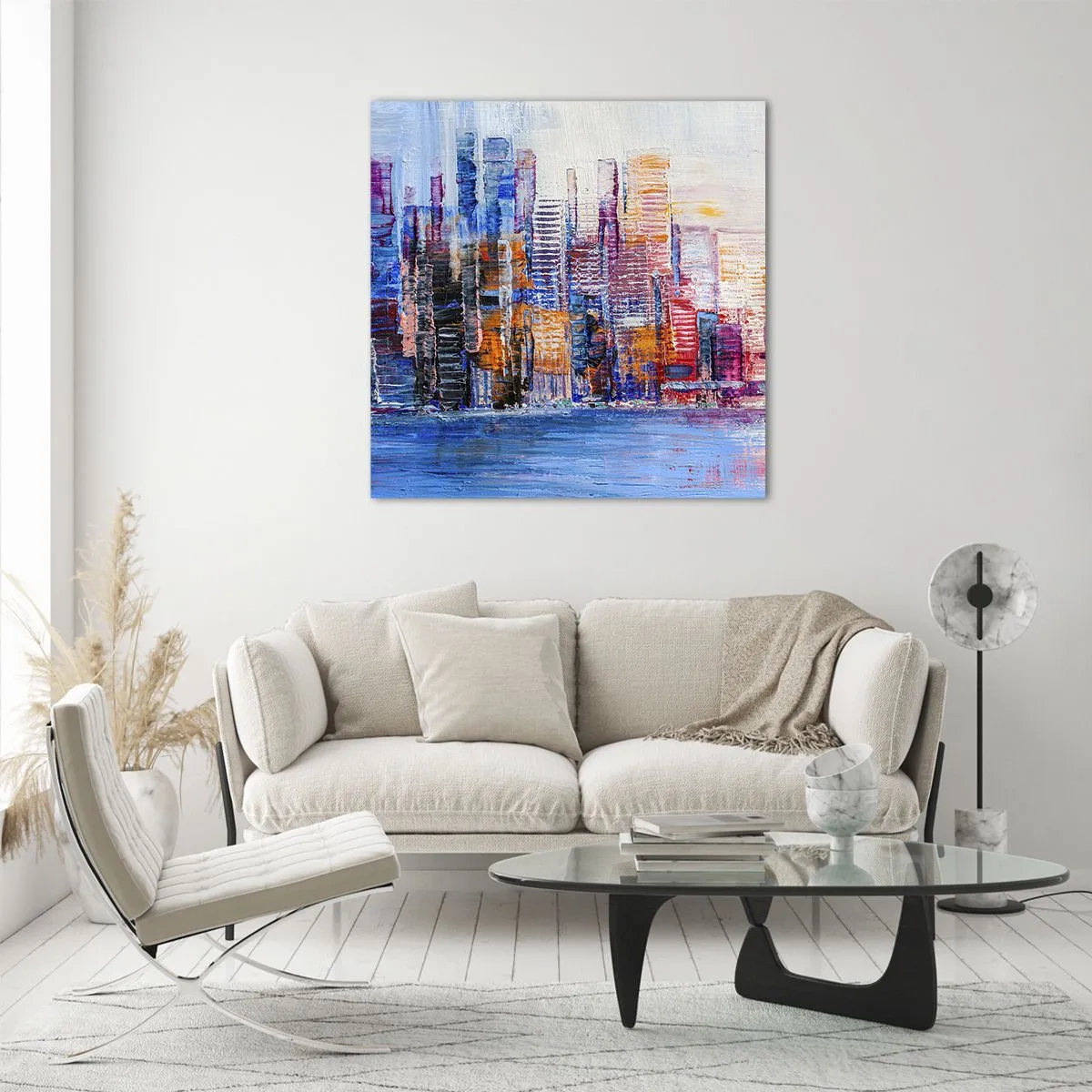 Schilderen op glas - Een vrolijke metropool - 50x50 cm