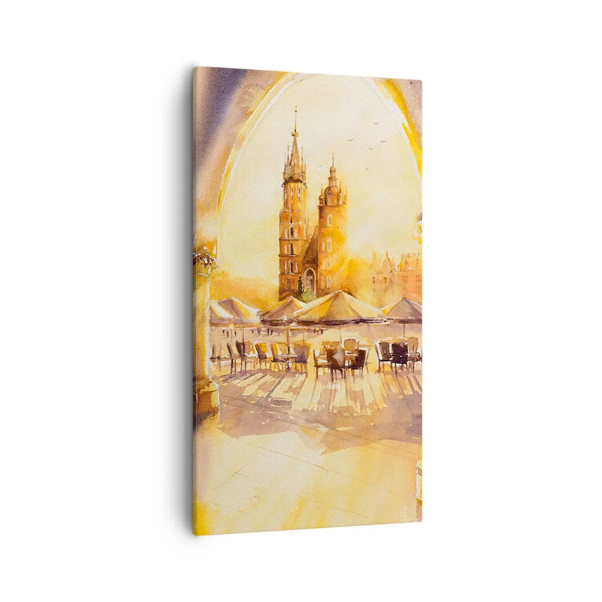 Schilderen op canvas - Zonsopgang boven het marktplein van Krakau - 55x100 cm