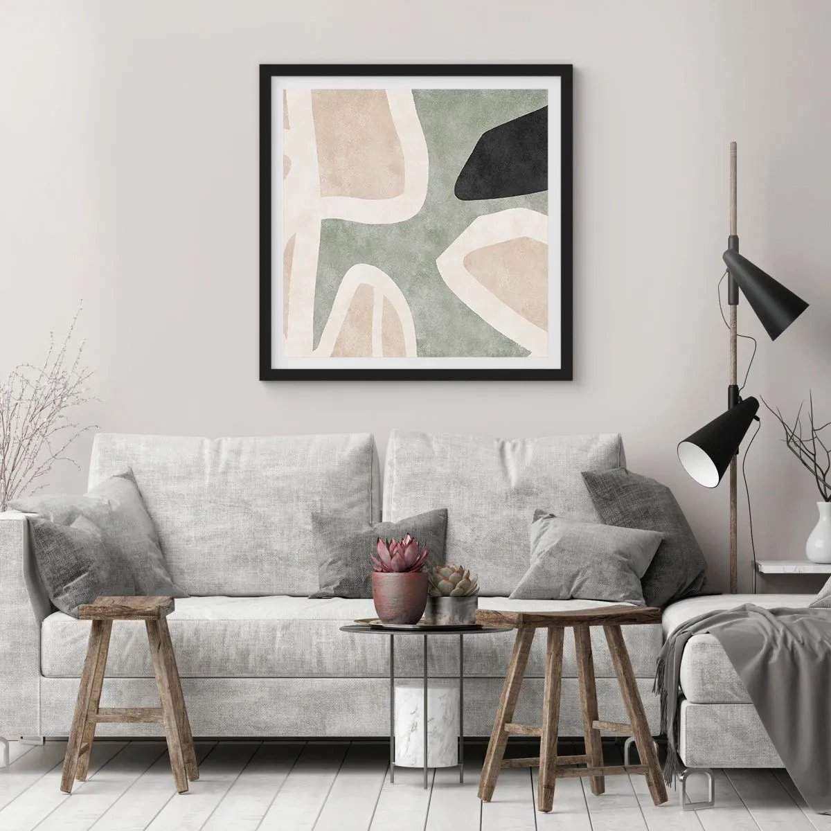 Poster in een zwarte lijst - Compositie met een zwart motief - 60x60 cm