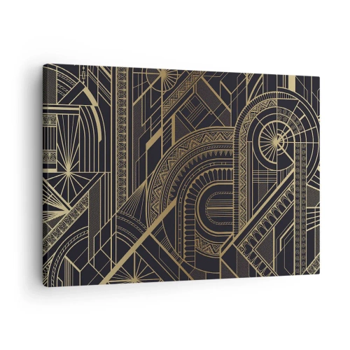Schilderen op canvas - Gouden geometrische patronen op een zwarte achtergrond in Art Deco-stijl - 70x50cm - Concepten, ideeën, plannen - Moderne wanddecoratie voor woonkamer en slaapkamer ARTTOR