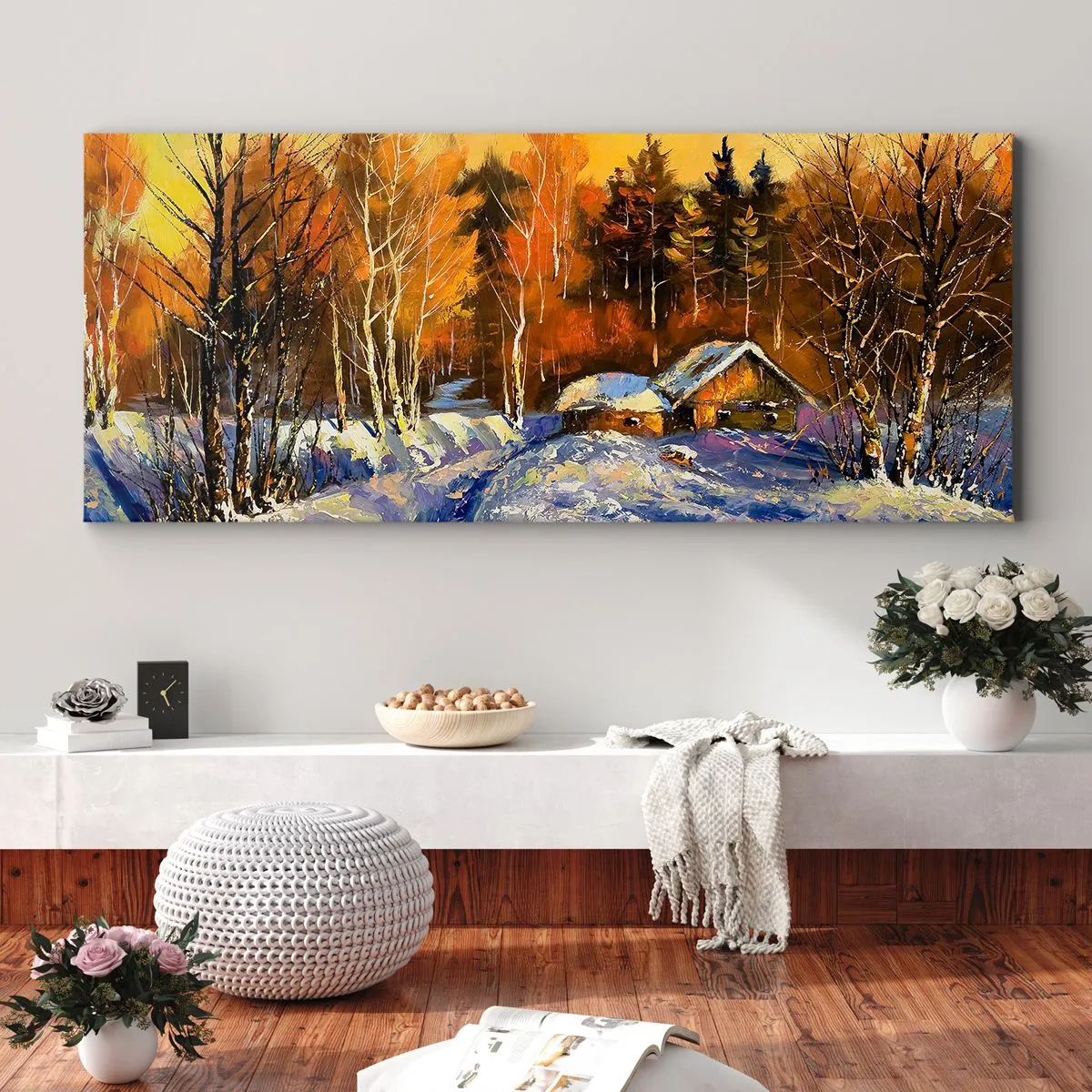 Schilderen op canvas - Winter impressie in de zon - 140x50 cm