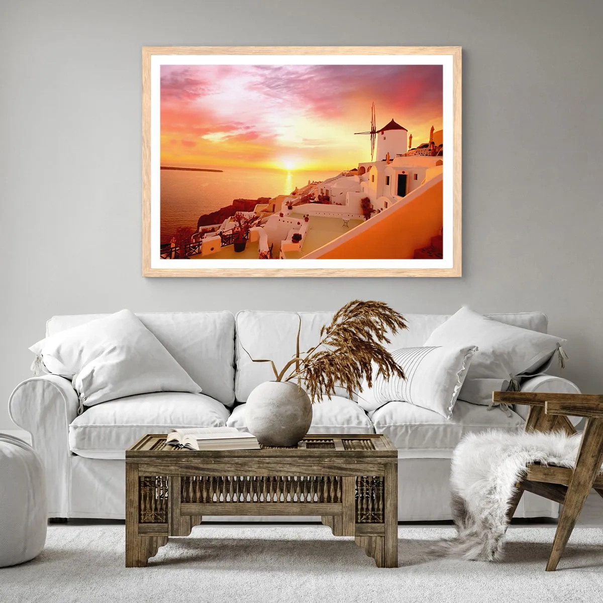 Een poster in een licht eiken lijst - Spreiden in wit en goud  - 100x70 cm