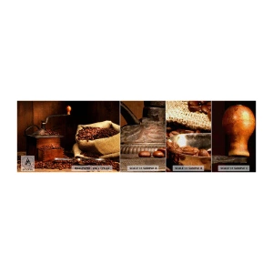 Fotobehang Monster Premium Canvas - Stilleven met koffiebonen en een molen - Gastronomie, Koffie, Koffiemolen - 100x30 cm