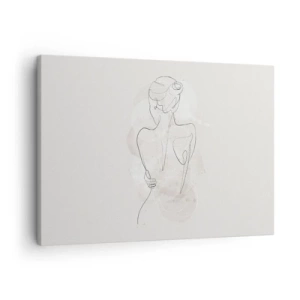 Schilderen op canvas - Een minimalistische schets van een vrouwelijk silhouet tegen een lichte achtergrond. - 70x50cm - Als een gevoelig instrument - Moderne wanddecoratie voor woonkamer en slaapkamer ARTTOR