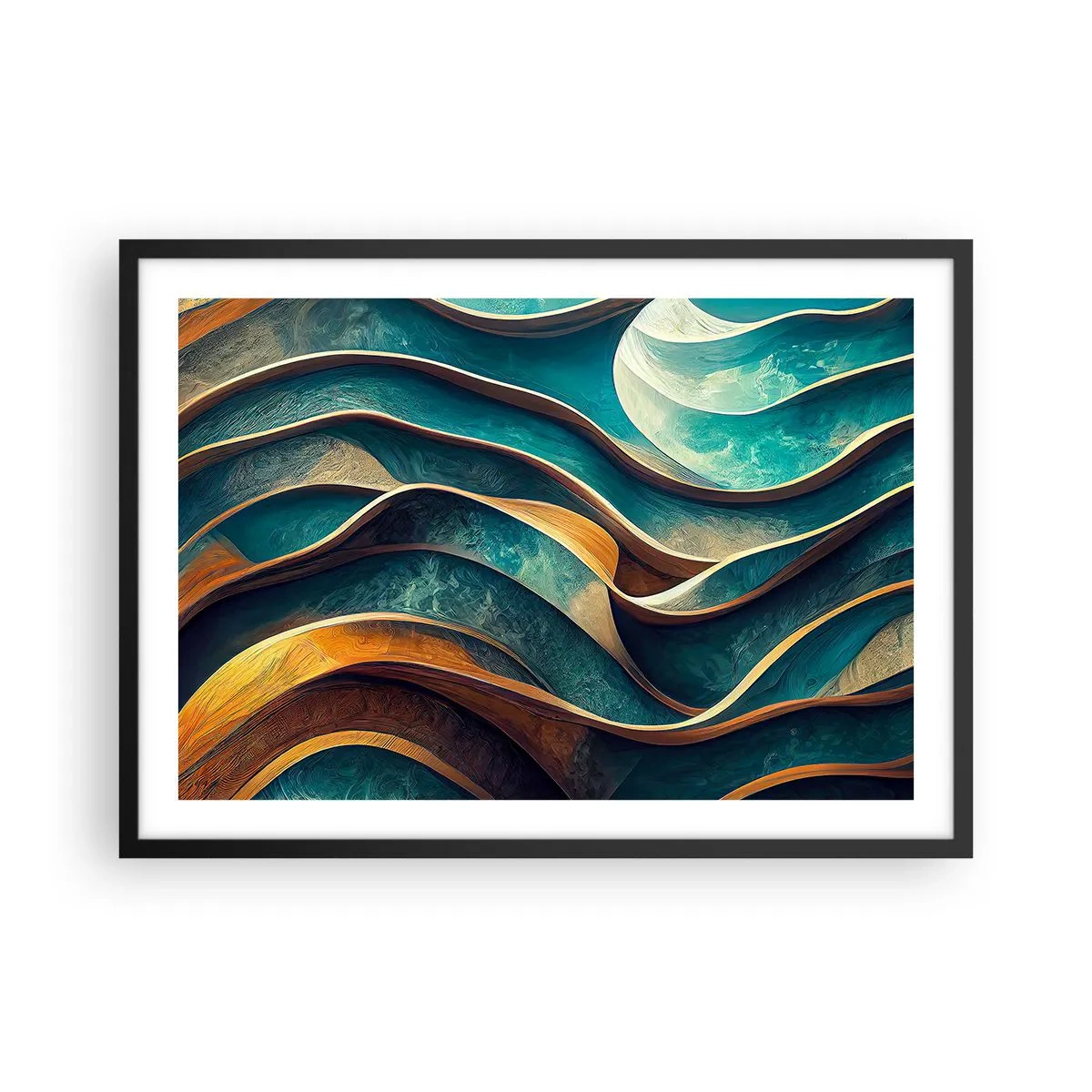 Poster in een zwarte lijst - Meanders van blauw - 70x50 cm