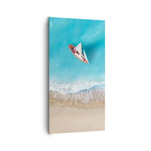 Schilderen op canvas - Op de grens van blauw en goud - 65x120 cm