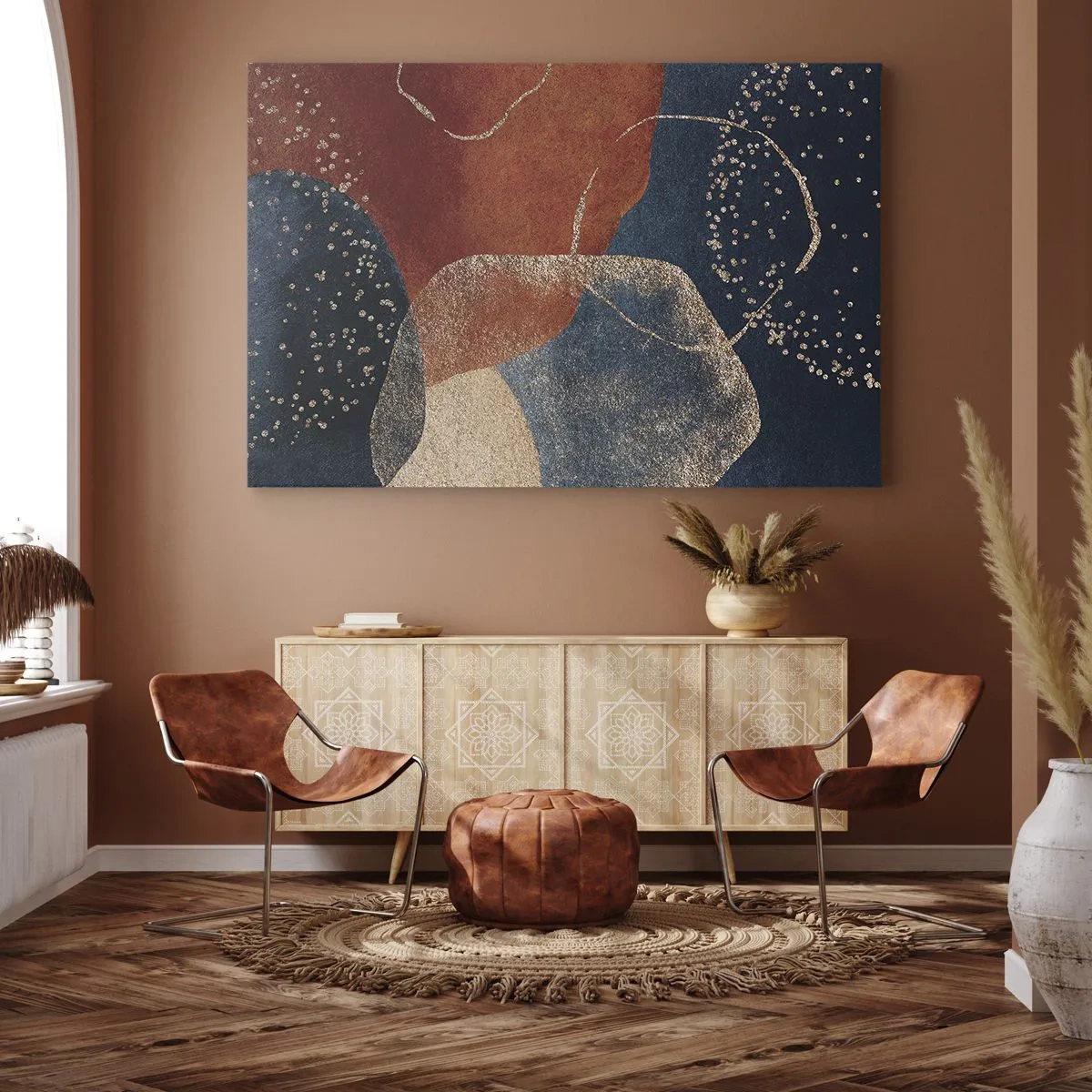 Schilderen op canvas - Abstracte vormen in tinten rood en blauw - 70x50cm - De lichtheid van het zijn - Moderne wanddecoratie voor woonkamer en slaapkamer ARTTOR