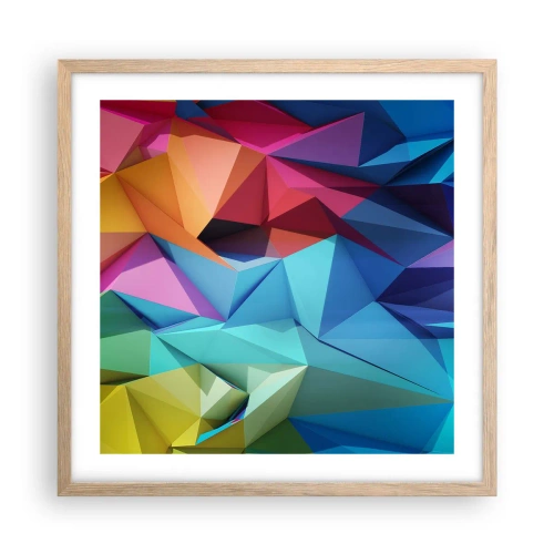 Een poster in een licht eiken lijst - Regenboog origami - 50x50 cm