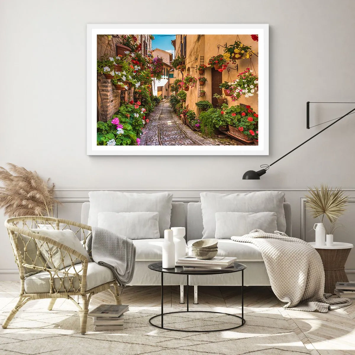 Poster in een witte lijst - Italiaans zijstraatje - 100x70 cm