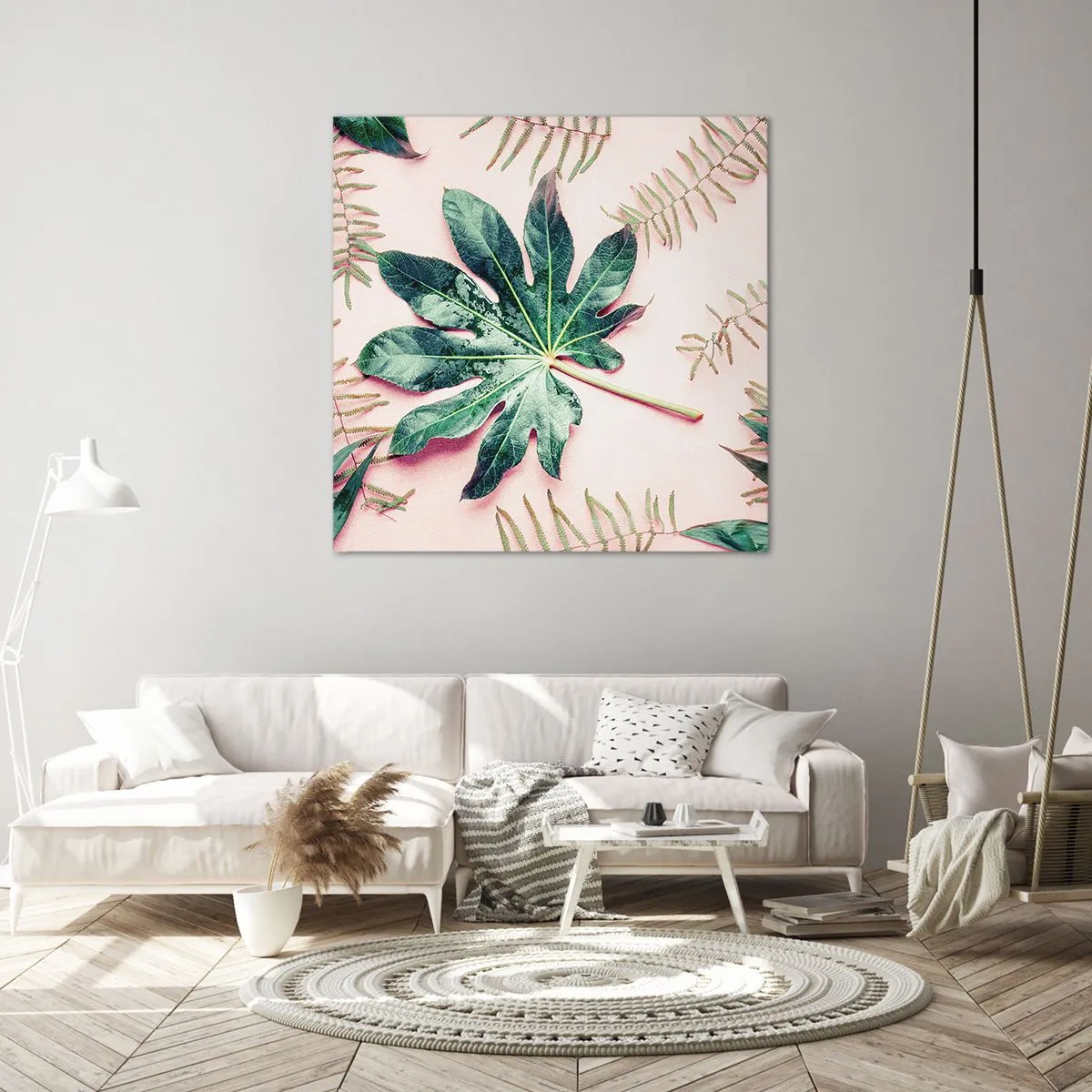 Schilderen op canvas - Een studie van groen op een roze achtergrond - 70x70 cm