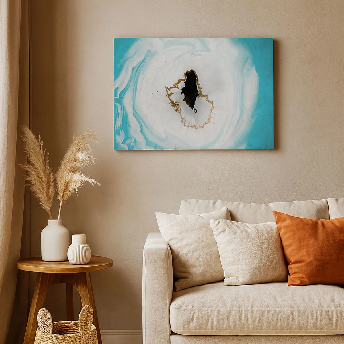 Schilderen op canvas - Abstract geodemotief in tinten turquoise, wit en goud - 70x50cm - Binnendringen - Moderne wanddecoratie voor woonkamer en slaapkamer ARTTOR