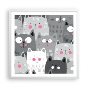 Poster in een witte lijst - De wereld van de kat - 60x60 cm