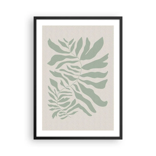 Poster in een zwarte lijst - Een minimalistische plantenillustratie in tinten groen - 50x70cm - Smaragdgroene tak - Moderne wanddecoratie voor woonkamer en slaapkamer ARTTOR
