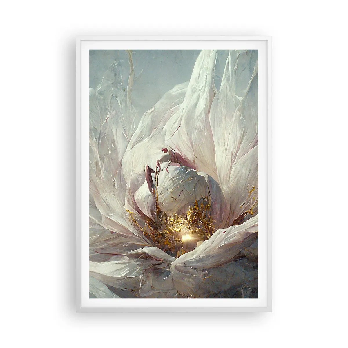 Poster in een witte lijst - Hij bloeit eens in de honderd jaar - 70x100 cm