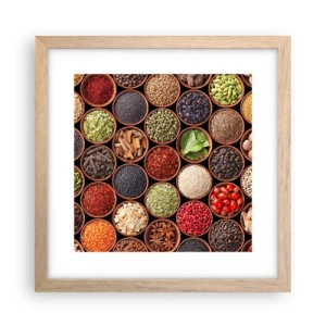 Een poster in een licht eiken lijst - Alle smaken van de wereld - 30x30 cm