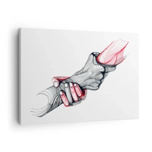 Schilderen op canvas - Artistieke handen die elkaar in minimalistische stijl vasthouden - 70x50cm - Je bent in goede handen - Moderne wanddecoratie voor woonkamer en slaapkamer ARTTOR