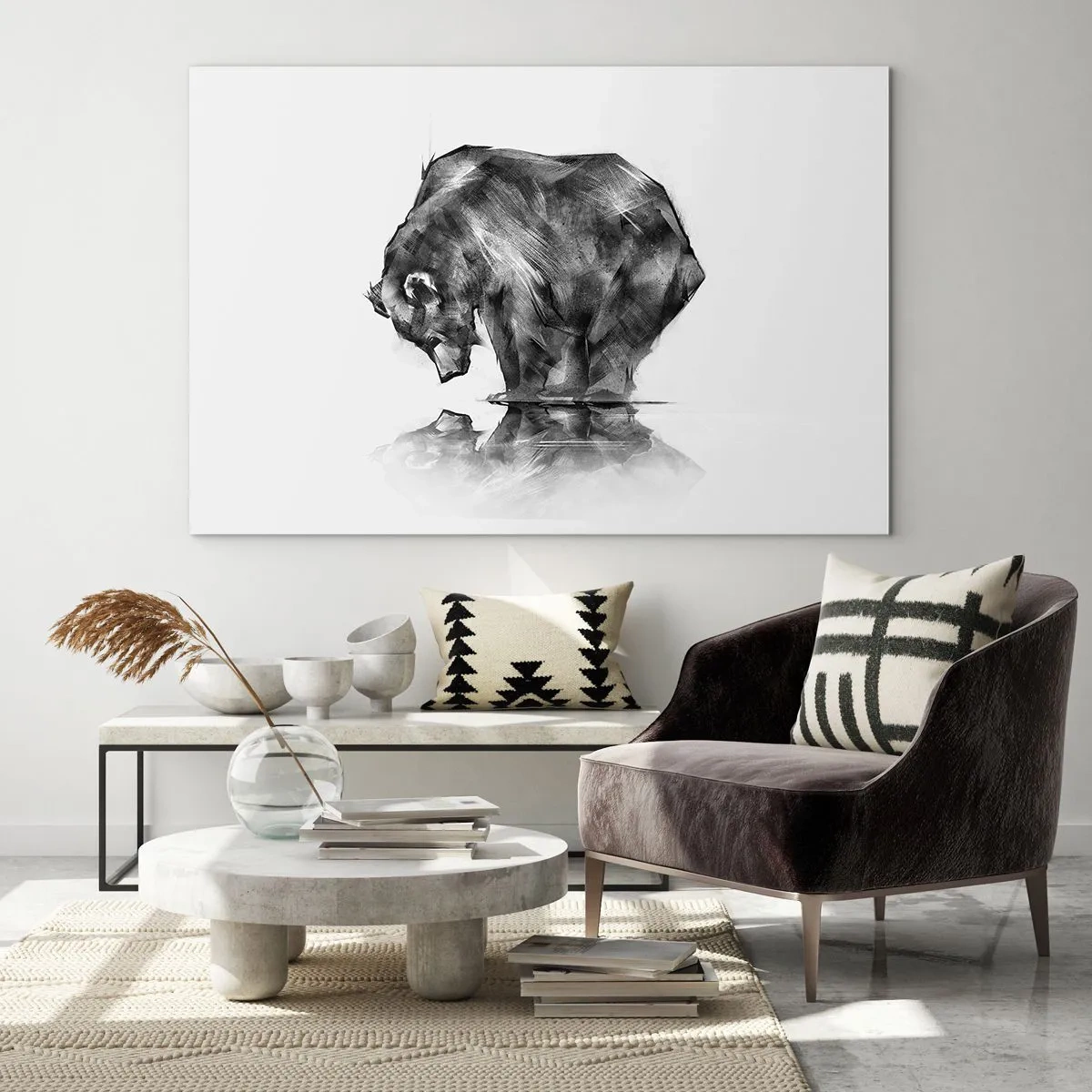 Schilderen op glas - Afbeelding van een beer die over het wateroppervlak leunt - 70x50cm - Leuk om een geliefde persoon te zien - Moderne wanddecoratie voor woonkamer en slaapkamer ARTTOR