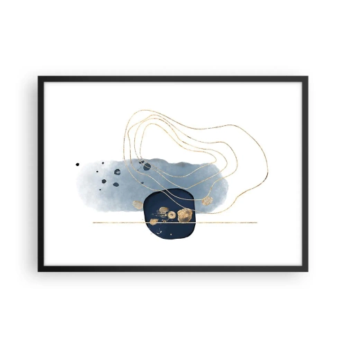Poster in een zwarte lijst - Blauw en goud fantasie - 70x50 cm