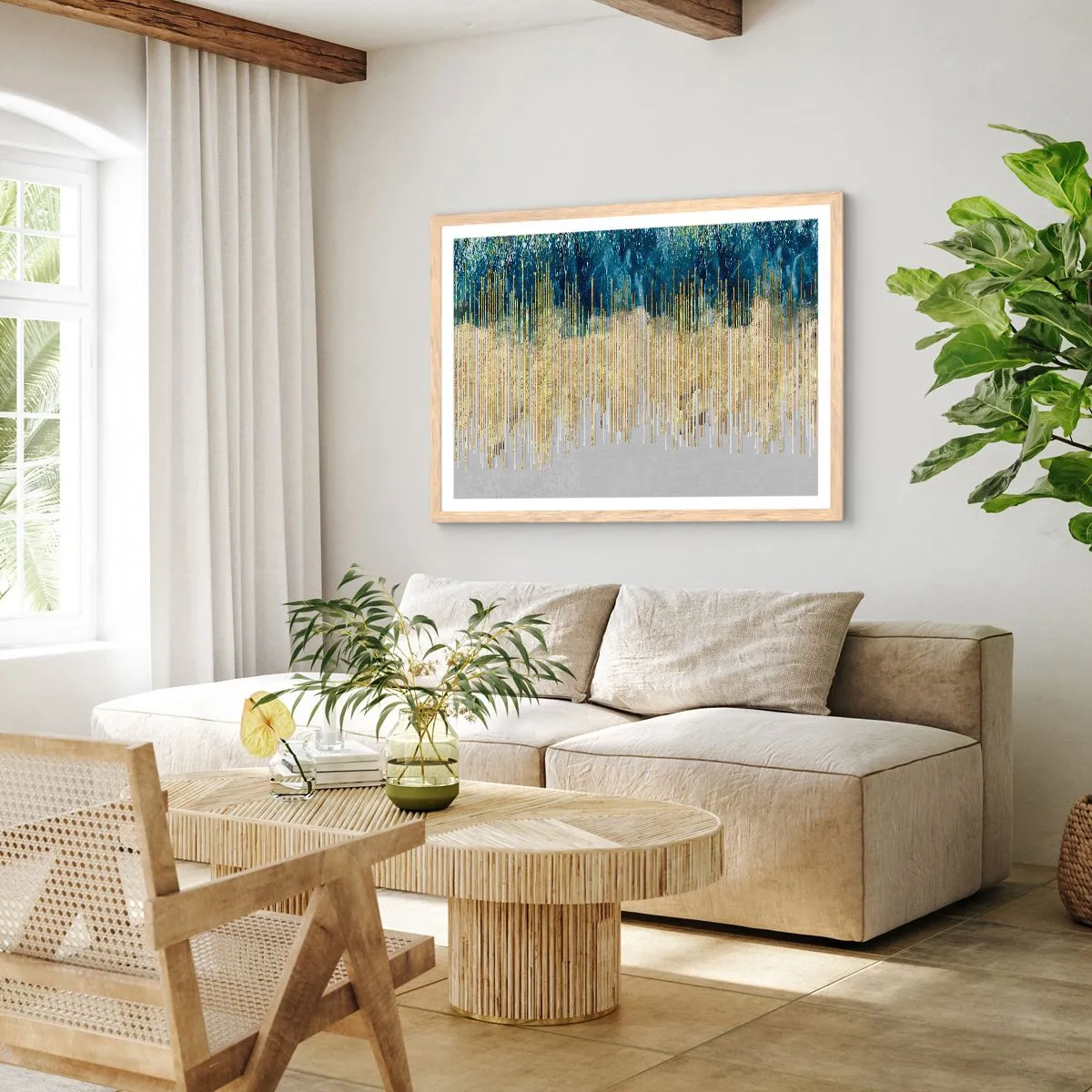 Een poster in een licht eiken lijst - Vergulde grens - 50x40 cm