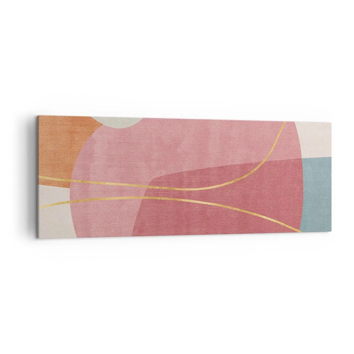 Schilderen op canvas - Pastelkleurcompositie met gouddraad - 140x50 cm