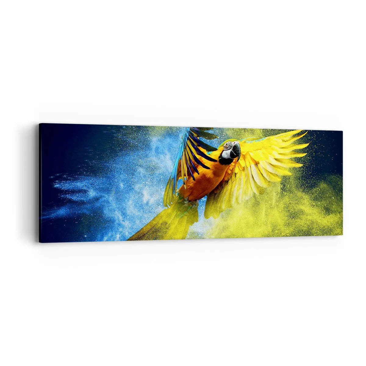 Schilderen op canvas - In het blauwe en gouden stof - 90x30 cm