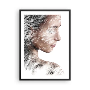 Poster in een zwarte lijst - Dubbelbelicht portret van een vrouw met een natuurmotief - 50x70cm - De geest van het bos - Moderne wanddecoratie voor woonkamer en slaapkamer ARTTOR