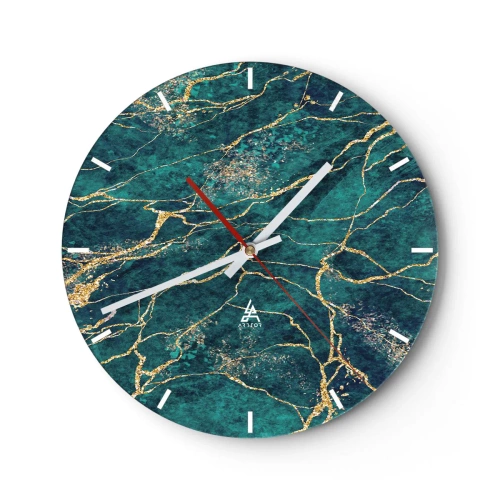 Wandklok - Klok - Een groen en goud patroon dat lijkt op een mineraal met goudaders - 30x30cm - Goudmijn - Moderne wanddecoratie voor woonkamer, keuken en slaapkamer ARTTOR