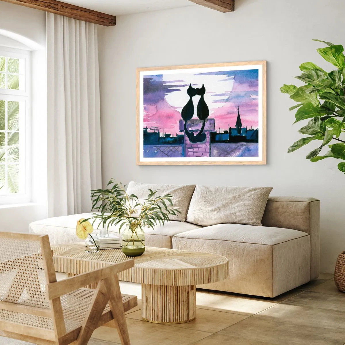 Een poster in een licht eiken lijst - Afspraak onder de maan - 100x70 cm