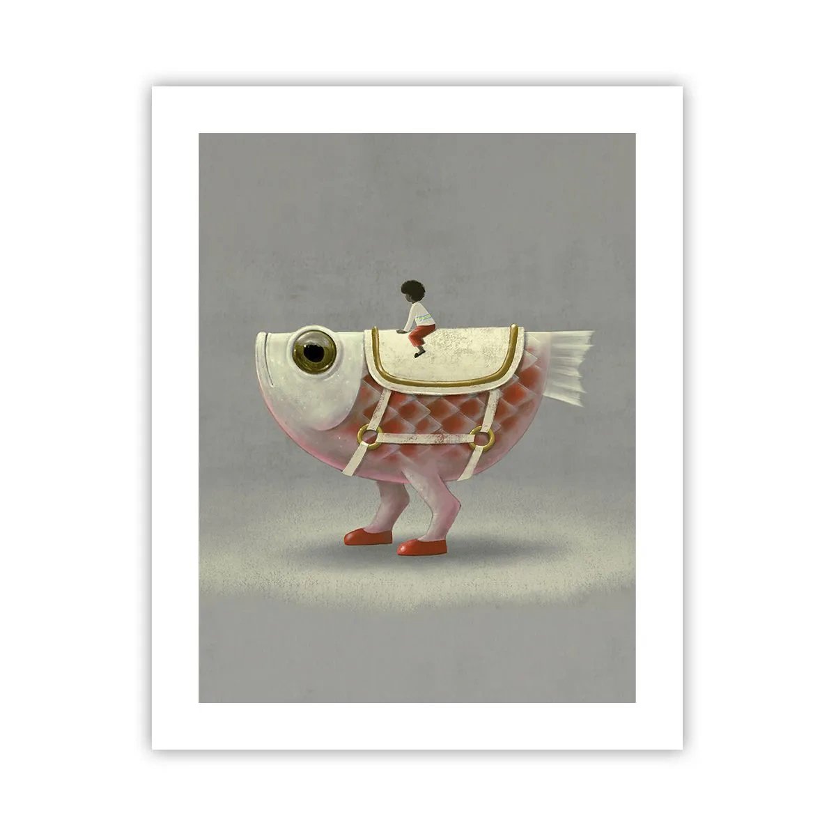 Poster - Ruiter op een surrealistische vis - 40x50 cm