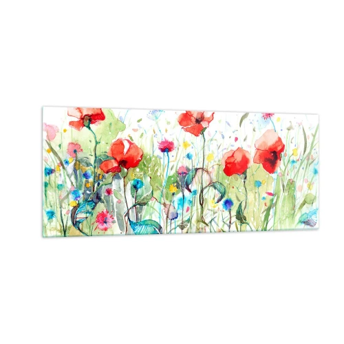 Schilderen op glas - Bloeiende meiweide - 100x40 cm