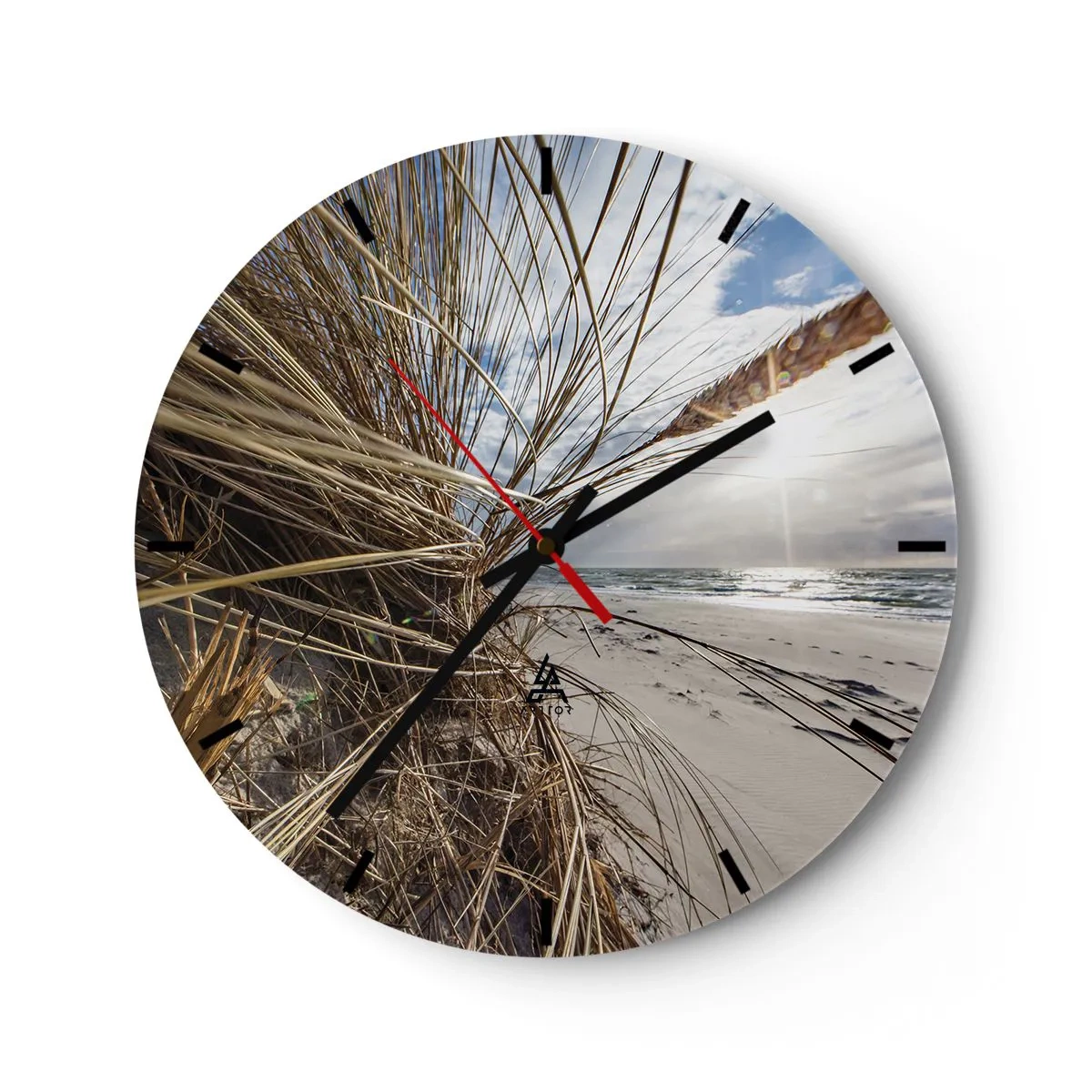 Wandklok - Klok - Strandlandschap met uitzicht op zee door het gras - 30x30cm - Een ontmoeting van de elementen - Moderne wanddecoratie voor woonkamer, keuken en slaapkamer ARTTOR