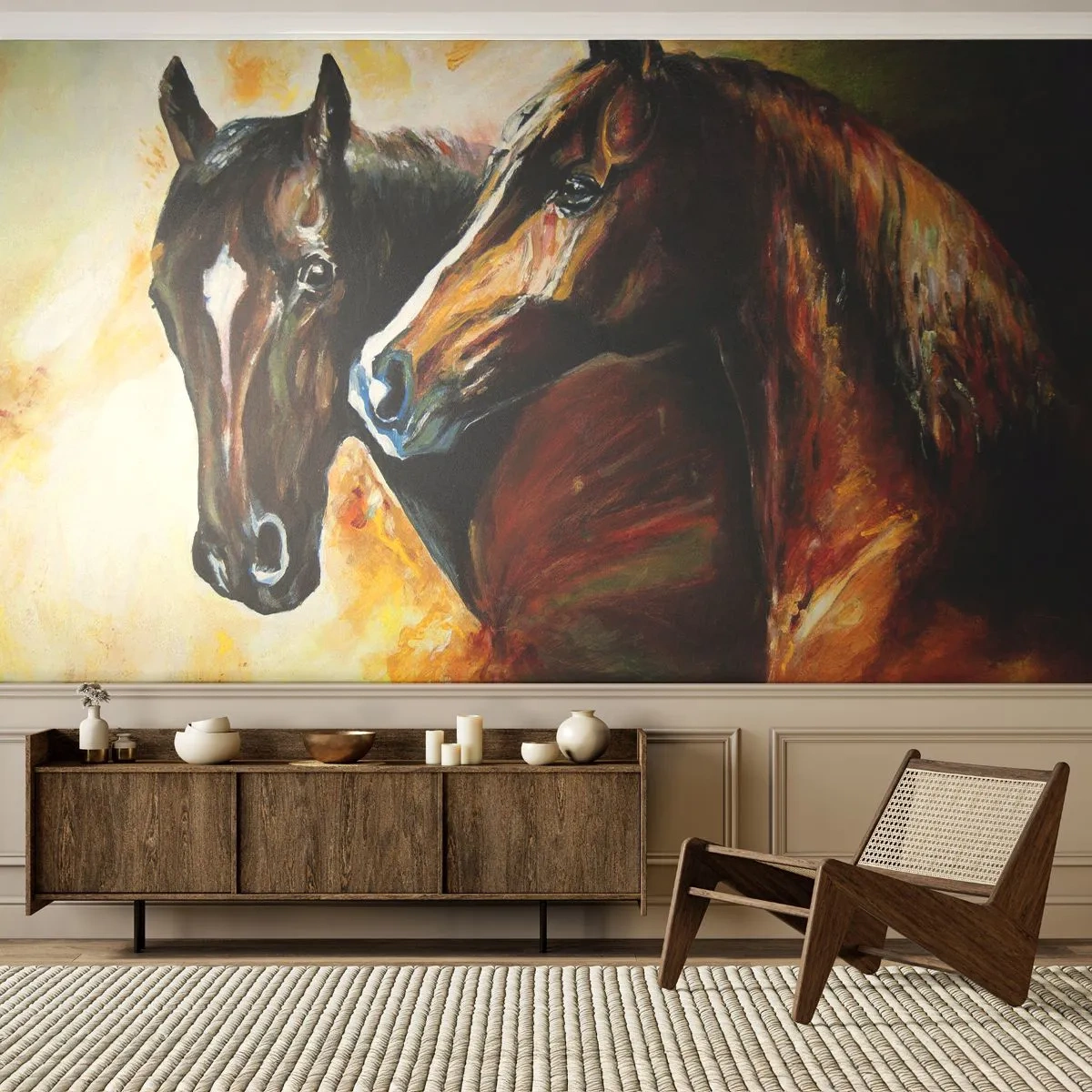 Fotobehang Premium Sand - Twee keer zo sierlijk - Dieren, Paarden, Natuur - 100x70 cm
