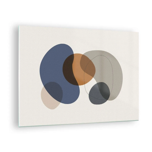 Schilderen op glas - Kleurrijke abstracte vlekken in tinten marineblauw en bruin - 70x50cm - Kleur druppels - Moderne wanddecoratie voor woonkamer en slaapkamer ARTTOR
