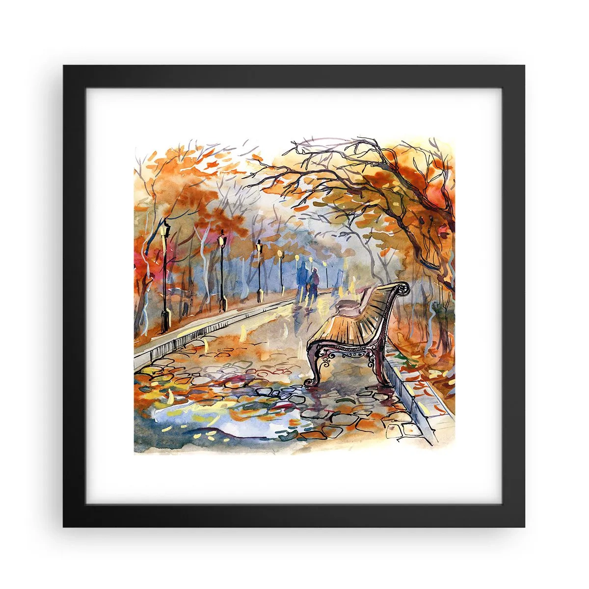 Poster in een zwarte lijst - Samen wandelen in de herfst - 30x30 cm