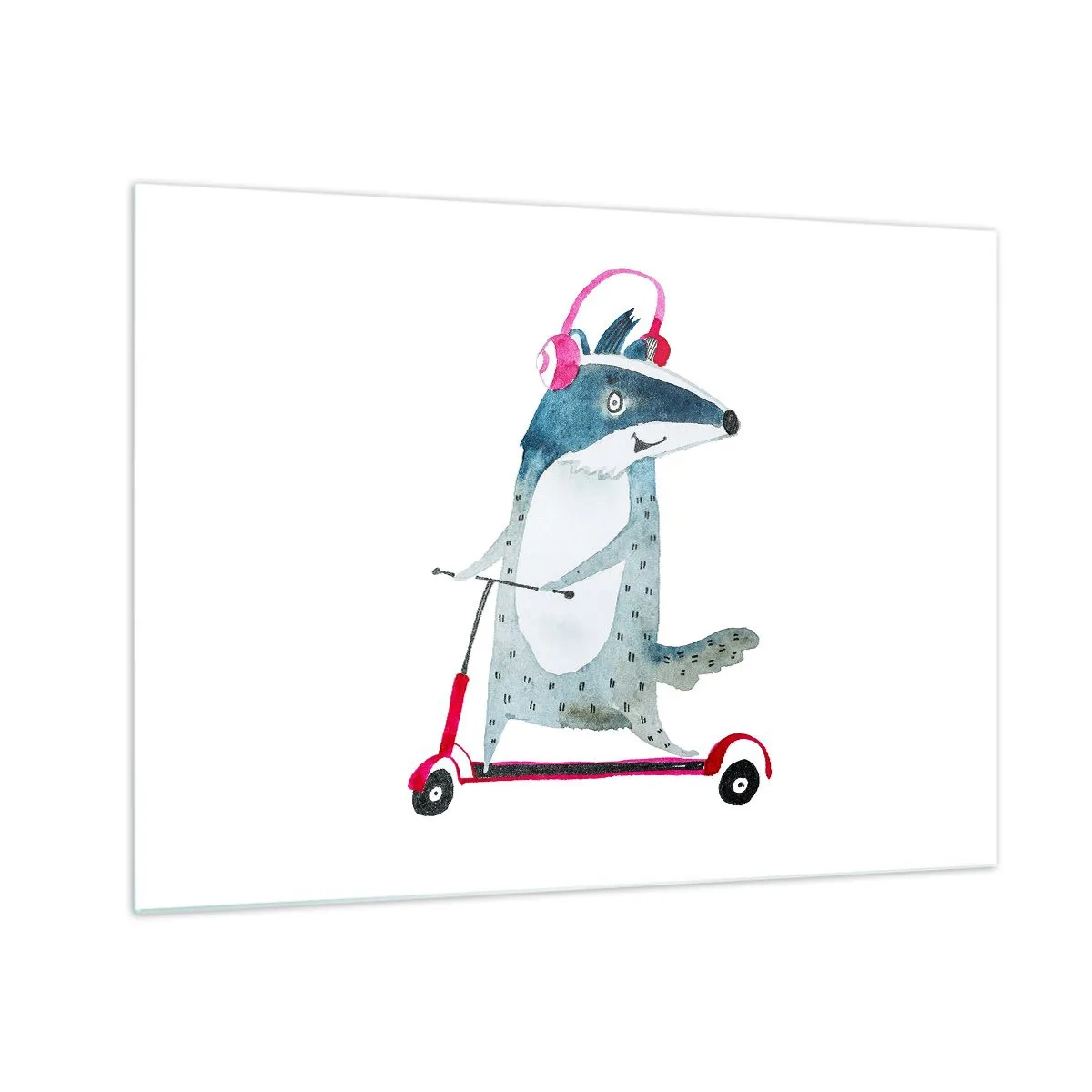 Schilderen op glas - Das met koptelefoon op een aquarel scooter - 70x50cm - Badger vreugde - Moderne wanddecoratie voor woonkamer en slaapkamer ARTTOR