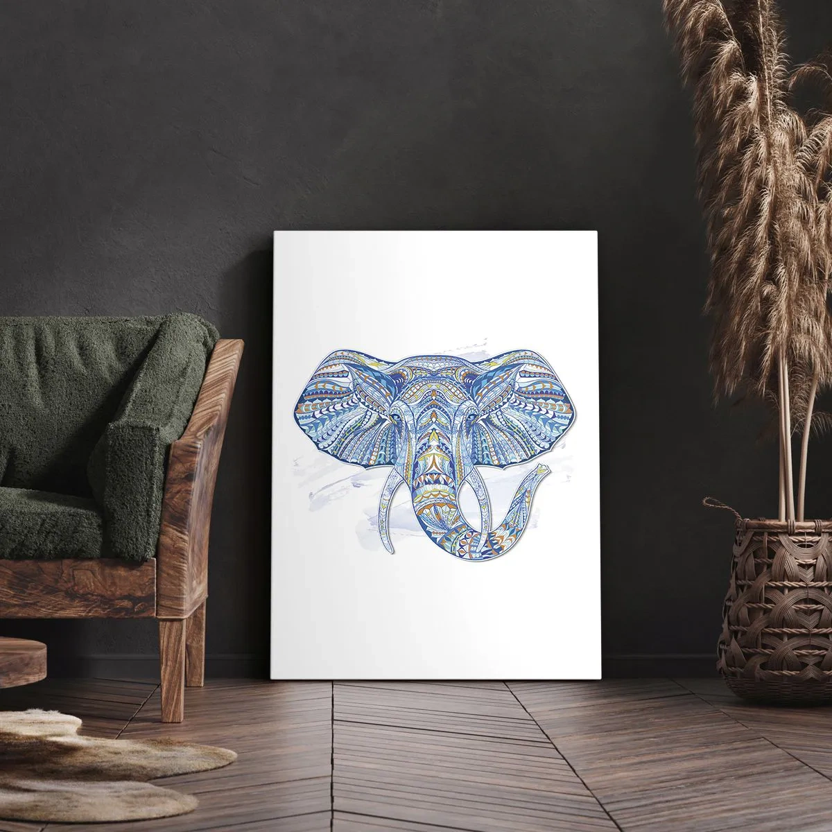 Schilderen op canvas - Ingelegd met goud en blauw - 65x120 cm