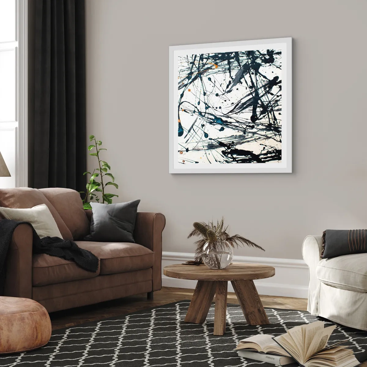 Poster in een witte lijst - Expressionistische abstractie - 60x60 cm