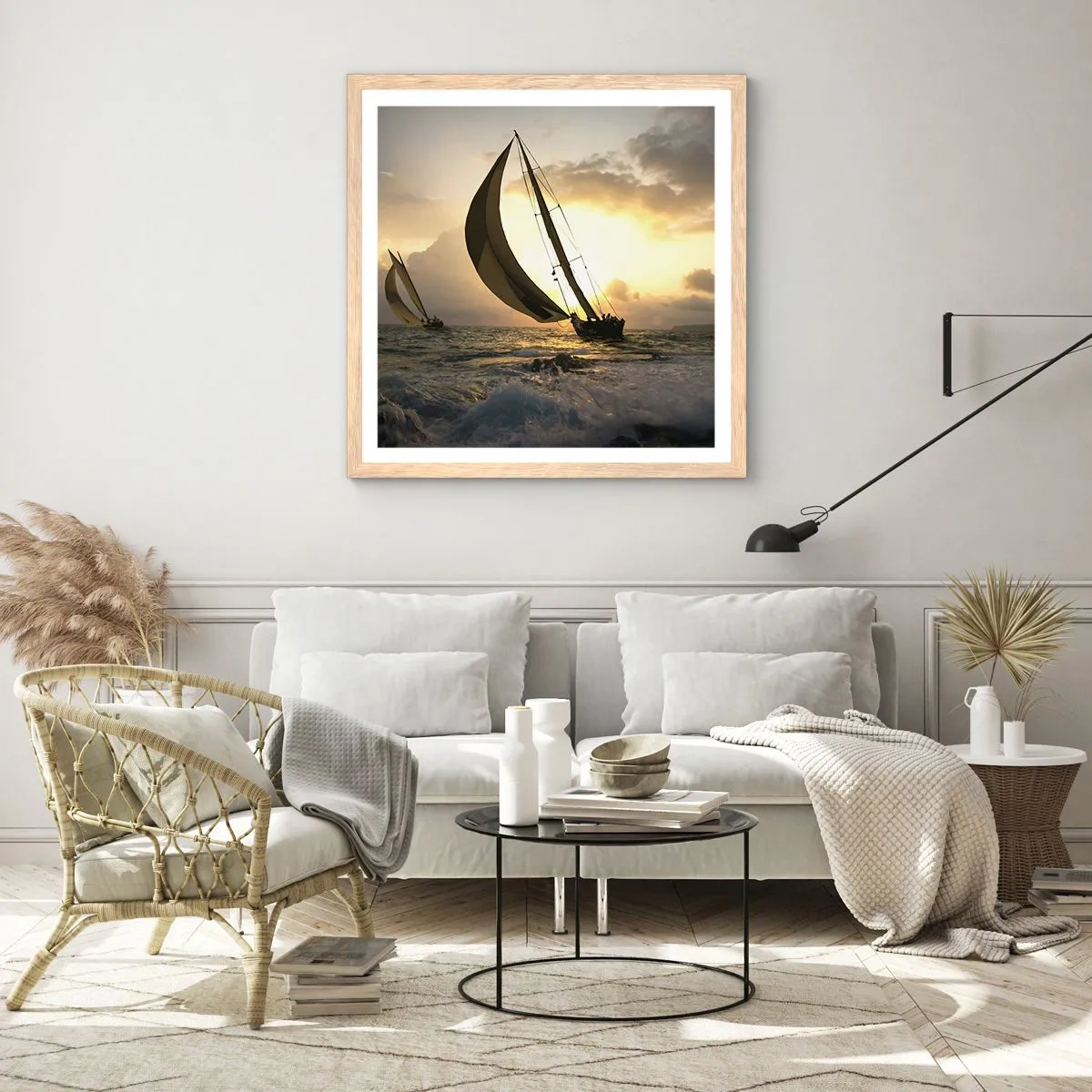 Een poster in een licht eiken lijst - Met de wind en tegen de wind - 50x50 cm