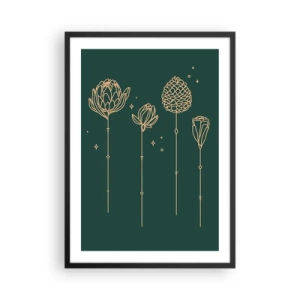 Poster in een zwarte lijst - Gouden contouren van bloemen op een donkergroene achtergrond - 50x70cm - Kruidenfamiie / Familie Ziółkowsi ?? - Moderne wanddecoratie voor woonkamer en slaapkamer ARTTOR
