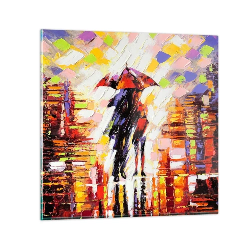 Schilderen op glas - Samen door de nacht en regen - 30x30 cm