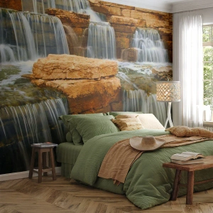 Fotobehang Premium Sand - Trap naar de hemel - Waterval, Natuur, Landschap - 100x70 cm