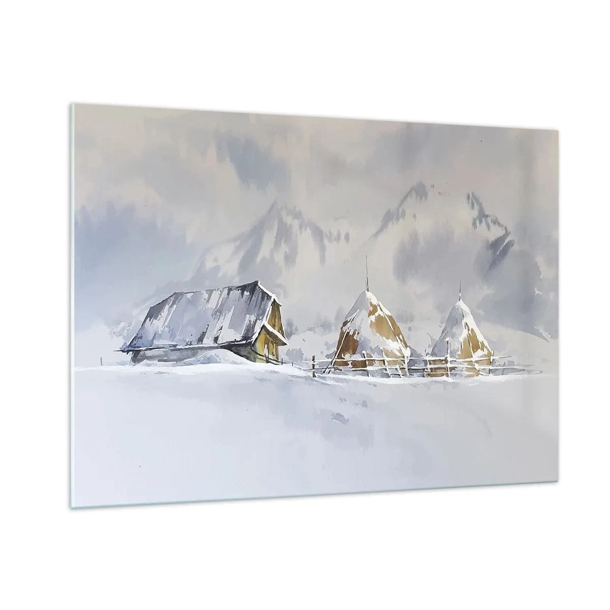 Schilderen op glas - In een besneeuwde vallei - 100x70 cm