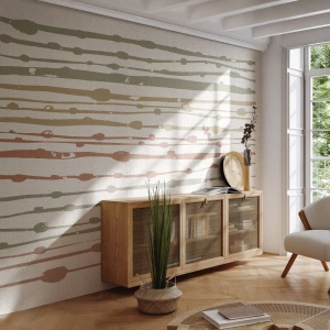 Fotobehang Standard Eco - Kleurrijke lijnen in warme kleuren op een lichte achtergrond - 100x70cm - Muzieknotatie van kleuren - Moderne wanddecoratie voor woonkamer en slaapkamer ARTTOR