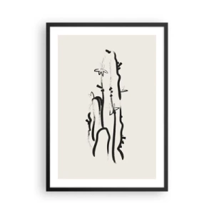 Poster in een zwarte lijst - Minimalistische cactustekening - 50x70cm - Bloeiend kruid - Moderne wanddecoratie voor woonkamer en slaapkamer ARTTOR