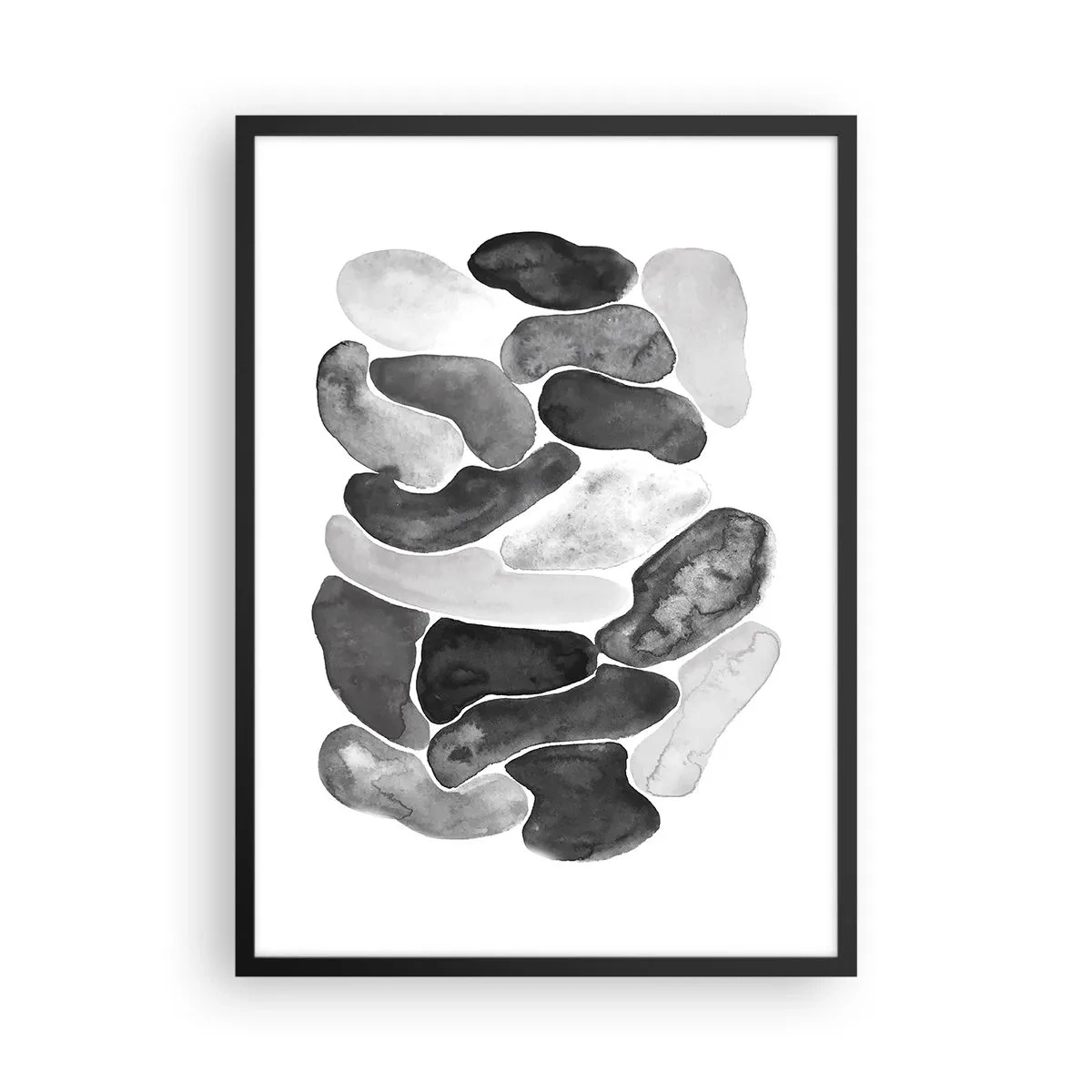 Poster in een zwarte lijst - Abstracte vormen in tinten zwart, grijs en wit - 50x70cm - Rotsachtige abstractie - Moderne wanddecoratie voor woonkamer en slaapkamer ARTTOR