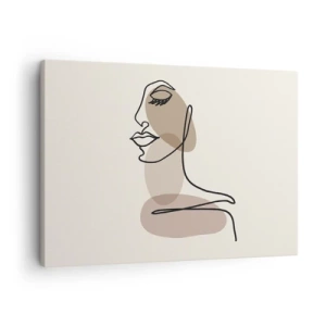 Schilderen op canvas - Minimalistisch vrouwengezicht met abstracte vlekken - 70x50cm - Luisteren naar zichzelf - Moderne wanddecoratie voor woonkamer en slaapkamer ARTTOR