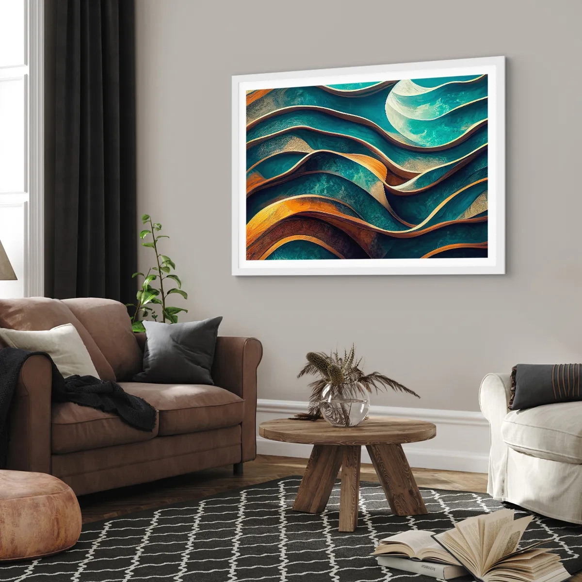 Poster in een witte lijst - Meanders van blauw - 70x50 cm