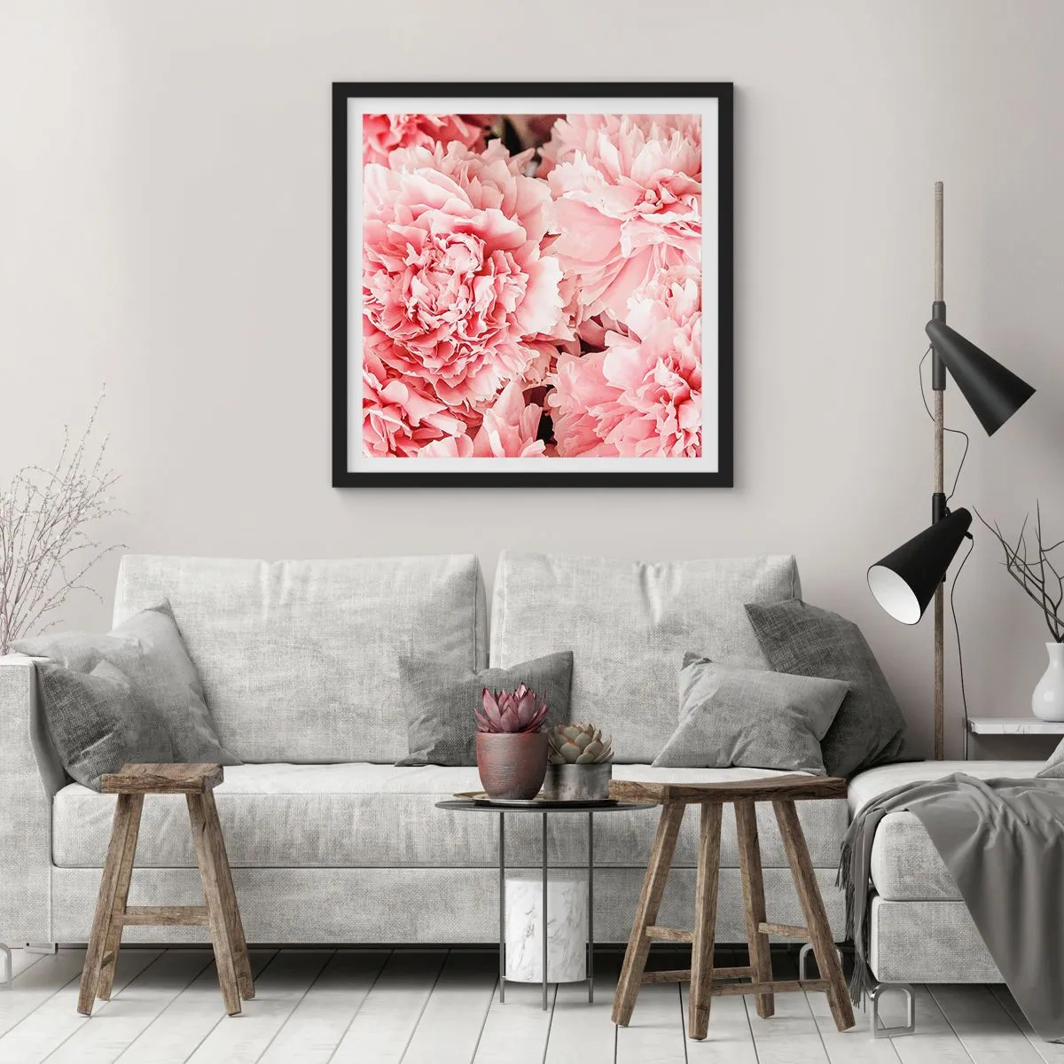 Poster in een zwarte lijst - Roze droom - 30x30 cm