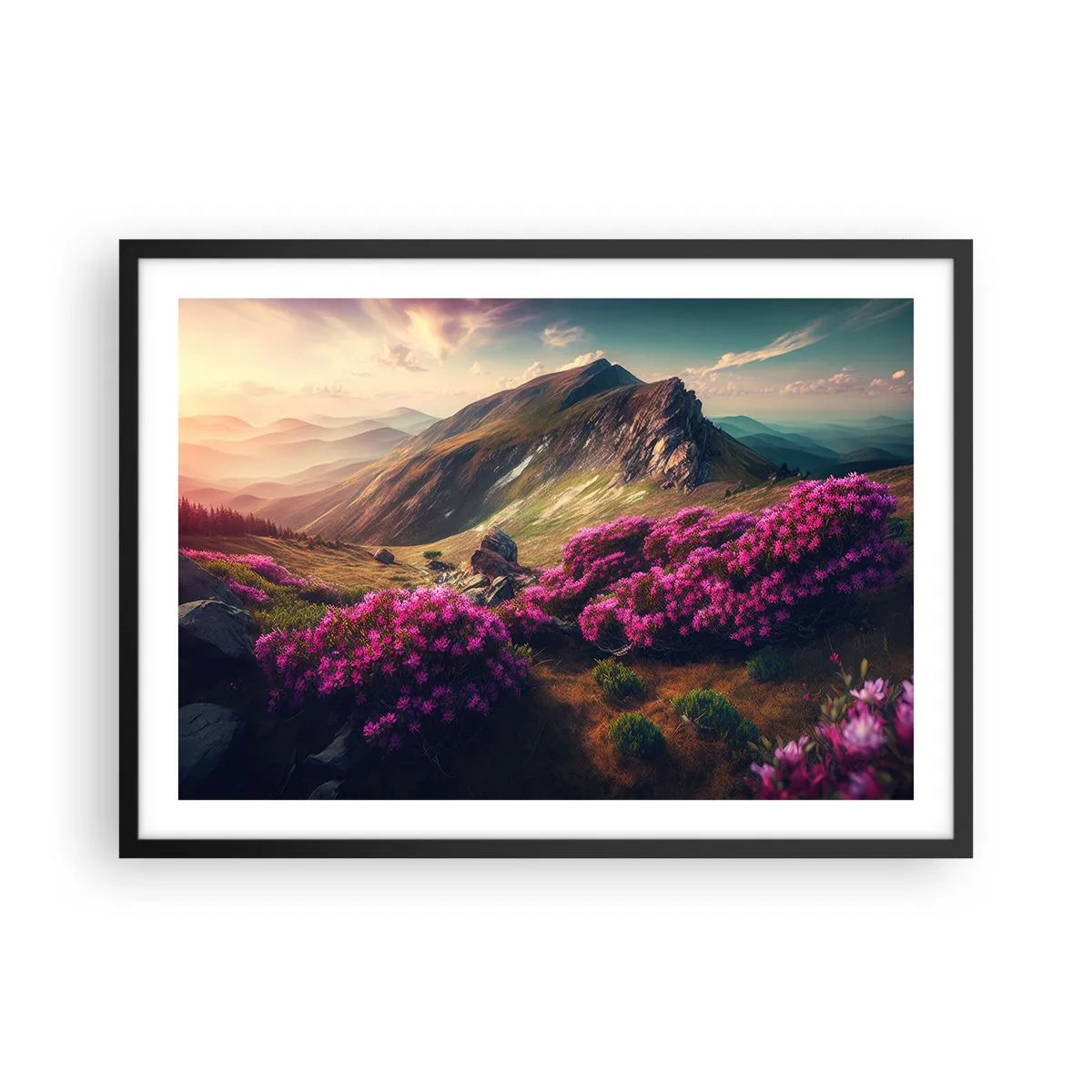 Poster in een zwarte lijst - Zomer in de bergen - 70x50 cm
